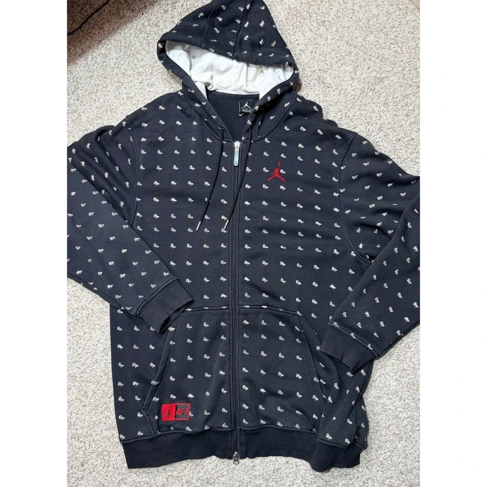 Jordan Jumpman Hoodie Large Full Zip Sneaker Print Black Red Logo Basketball Y2K